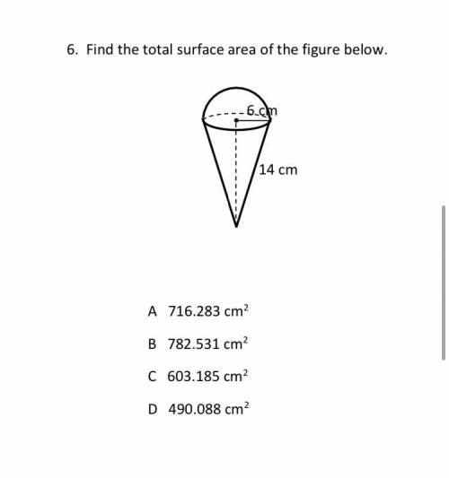 For this question, is it asking for the total surface area of a cone? I tried that and I got none of