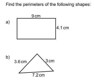 Find the perimeters of the following shapes
