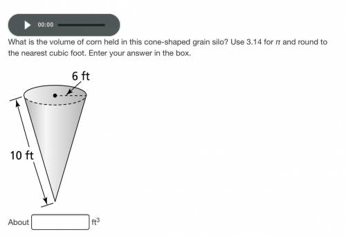What is the volume of corn held in this cone-shaped grain silo? Use 3.14 for π and round to the near