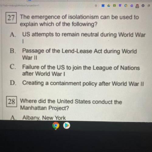 PLEASE HELP!! ASAP  The emergence of isolationism can be used to explain which of the following?  a.