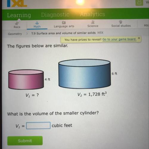 What is the volume of the smaller cylinder? I’ll mark brainliest!