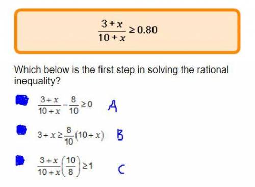 Which below is the first step in solving the rational inequality 3+x/10+x 0.80