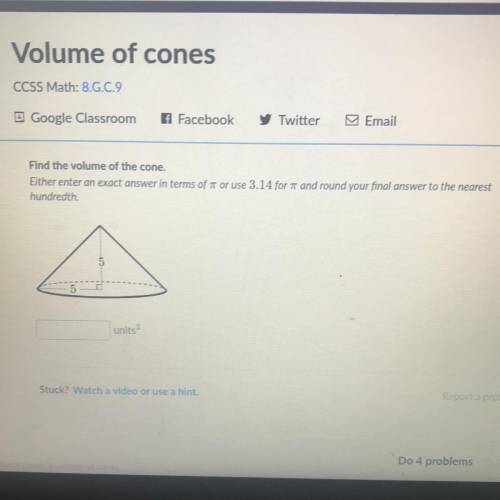 FIND THE VOLUME OF THE CONE