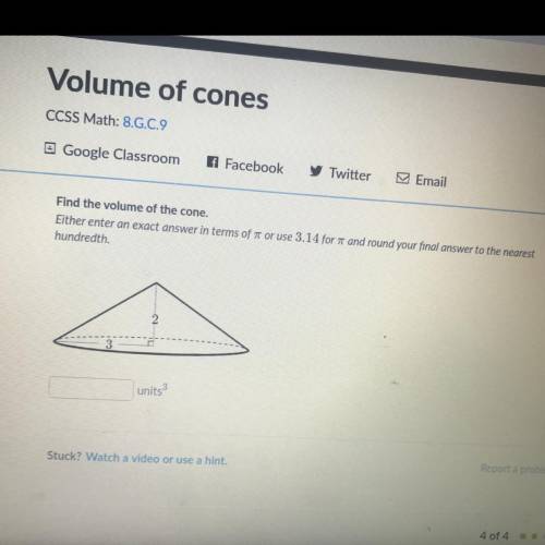 FIND VOLUME OF CONE please
