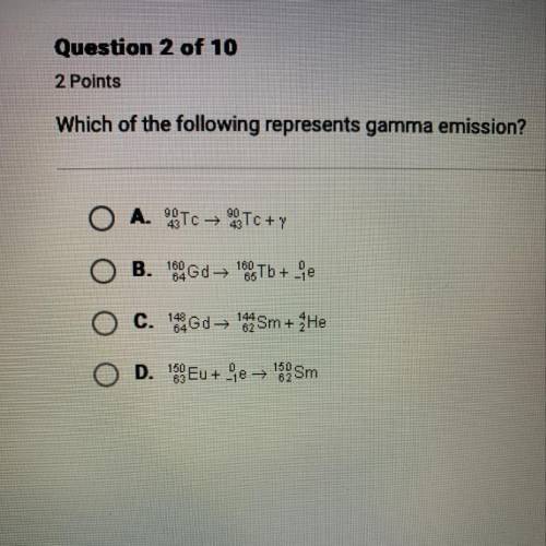 Please answer ASAP which of the following represents gamma emission? picture attached