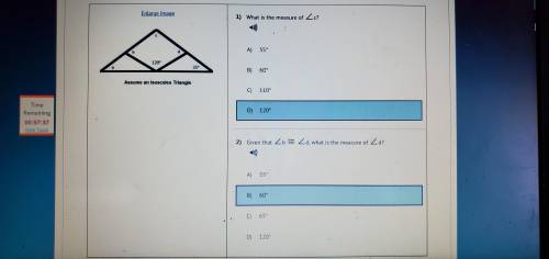 What is the measure of angle c A)35 B)60 C)110 D)120