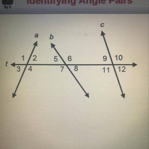 For the diagram shown, select the angle pair that represents each angle type. Corresponding angles 1