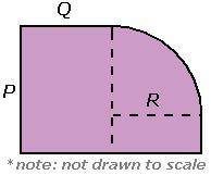 In the figure below, R = 5 cm, Q = 5 cm, and P = 8 cm. The figure consists of a small rectangle, a l
