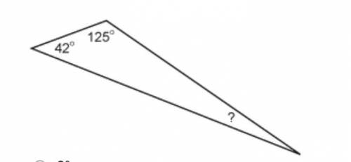 What is the measure of the missing angle? Triangle with two of its angles measuring 125 degrees and