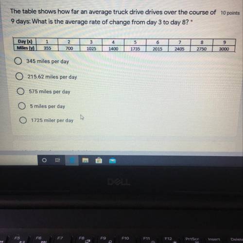 The table shows how far an average truck drive drives over the course of 10 points 9 days: What is t