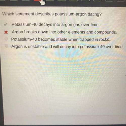 Which statement describes potassium-argon dating?  Unit review Correct answer is A