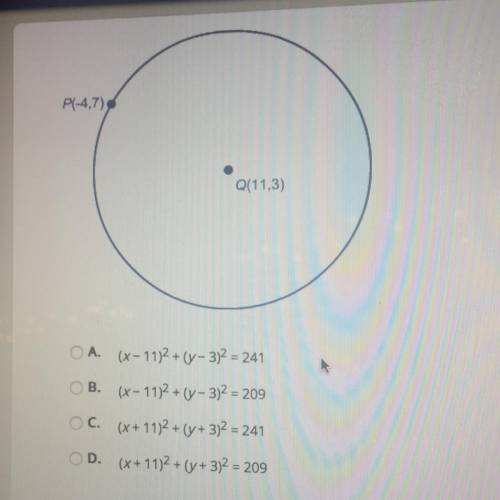 HELP ASAP which equation represents circle Q?