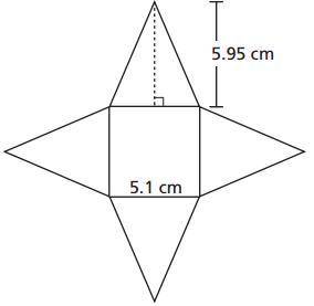 : A net of a square pyramid is shown below.  What is the surface area, in square centimeters, of