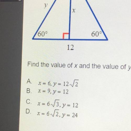 QUICKLY PLEASE Find the value of x and the value of y. Analyze the diagram below
