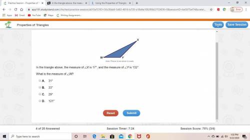 In the triangle above, the measure of X is 17°, and the measure of Y is 132°. What is the measure of