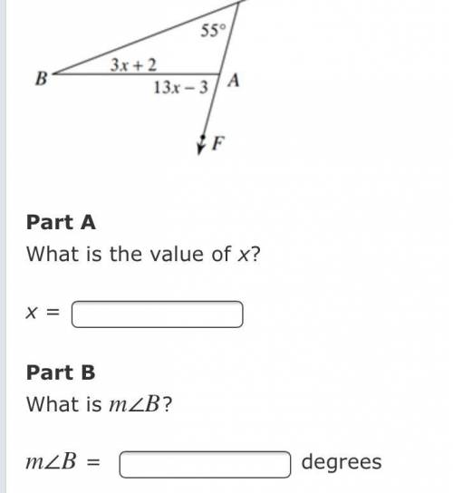 What is the value for x and what is angle b?