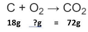 In the reaction list below, 18 g of carbon react with oxygen to produce 72 g of carbon dioxide. What