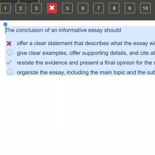 The conclusion of an informative essay should offer a clear statement that describes what the essay