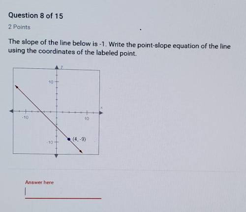The slope of the line below is -1. write the point-slope equation of the line using the coordinates