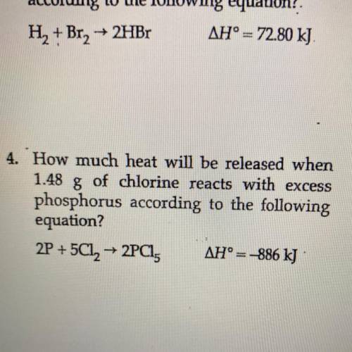 How much heat will be released when 1.48 g of chlorine reacts with excess phosphorus according to t