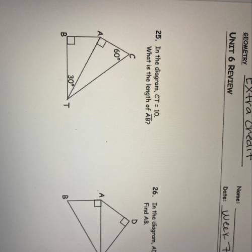 25. In the diagram, CT = 10. What is the length of AB?