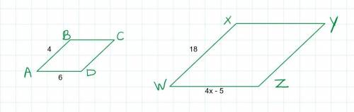 Given that ABCD is similar to WXYZ, solve for 'x'. Show all work and explain your method.