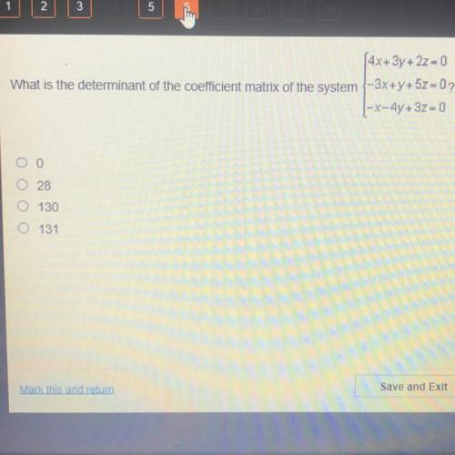 What is the determinant of the coefficient matrix of the system {4x+3y+2z=0 -3x+y+5z=0 -x-4y+3z=0