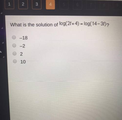 What is the solution of log(22+4) = log(14-31)?