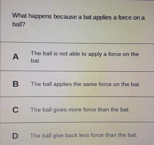 What happens because a bat applies a force on a ball?