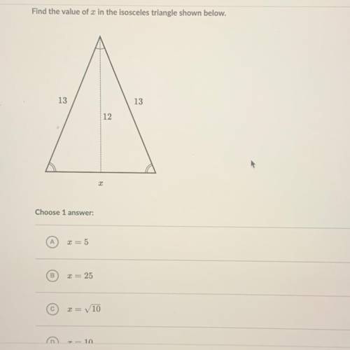Find the value of X in the Isosceles triangle shown below