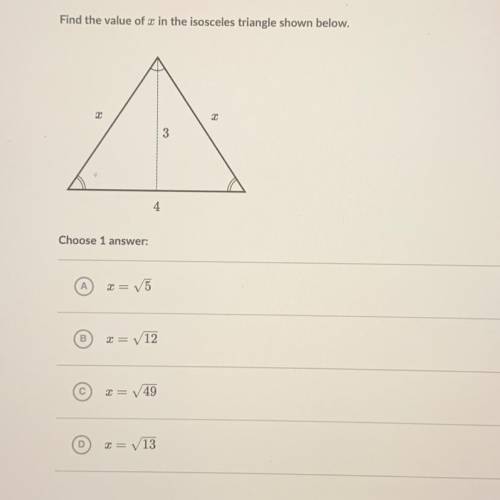 Find the value of X in that isosceles triangle shown below