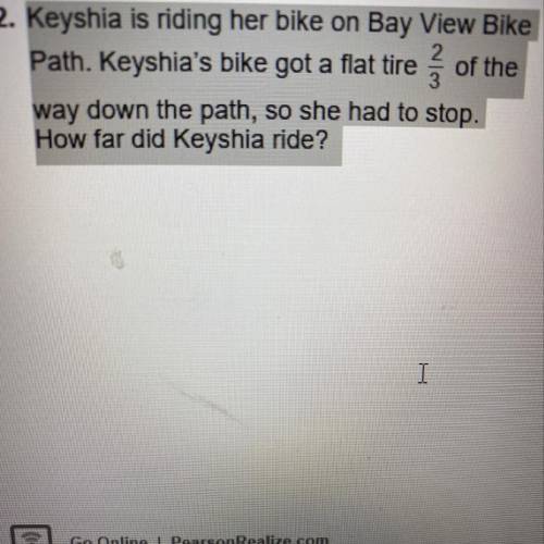 Keyshia is riding her bike on bay view bike path. keyshias bike got a flat tire 2/3 of the way down