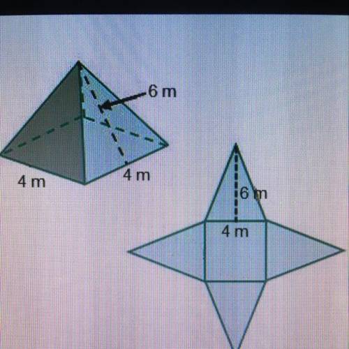 What is the total surface area of the square pyramid? O 48 square meters O 64 square meters O 76 sq