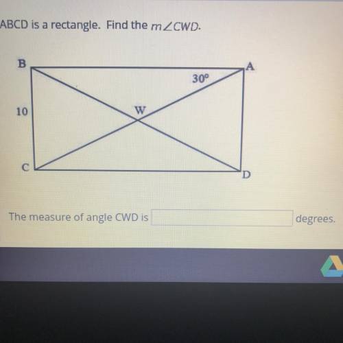 ABCD is a rectangle. Find the measure of the angle CWD
