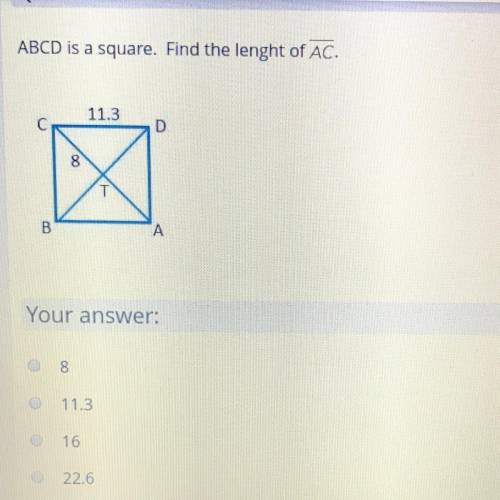ABCD is a square. Find the length of AC