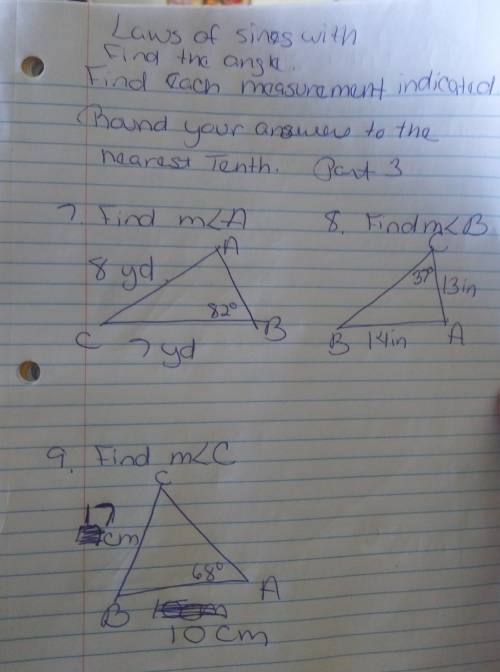 Laws of Sines with find the angle. Find the measurement indicated. Round your answers to the neares