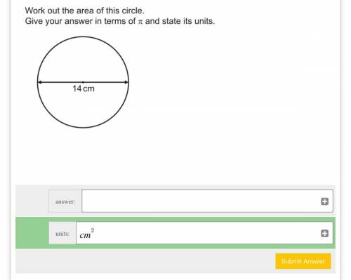 Workout the area of this circle give your answer in terms of pi and state your units