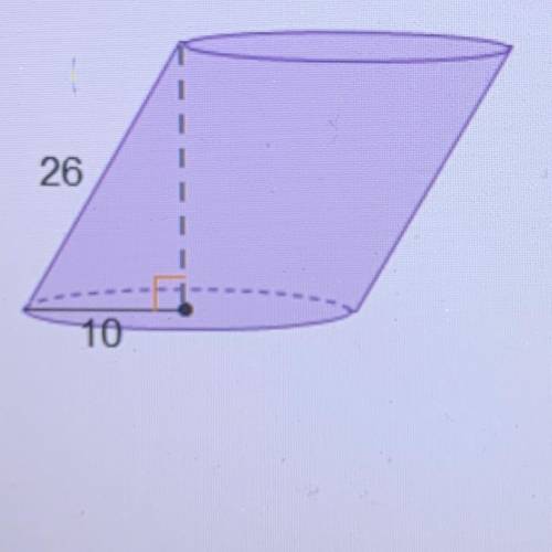 An oblique cylinder has a radius of 10 units and slant length of 26 units. What is the volume of th