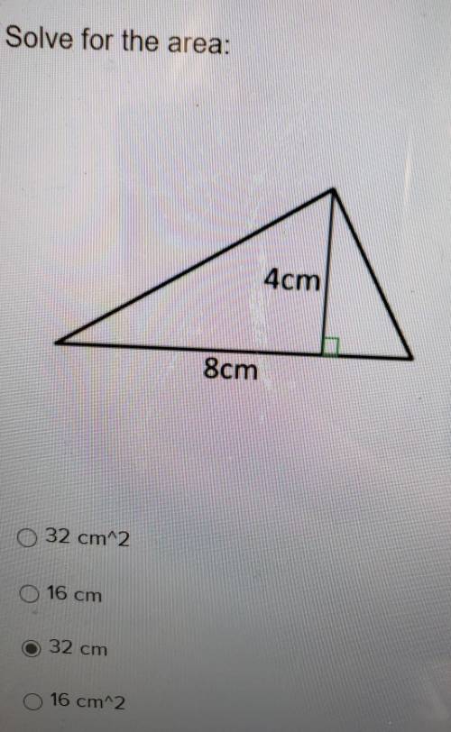 Solve for the area:4cm8cm32 cm^216 cm32 cm16 cm^2
