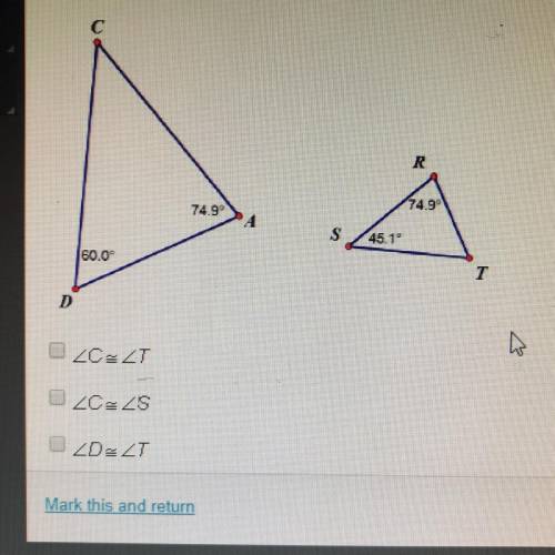 Which statements about the relationship between the two angles below are true? Check all that apply