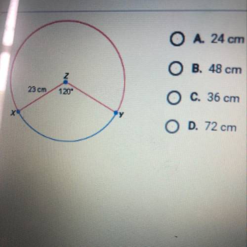 In the diagram below, what is the approximate length of the minor arc xy ?