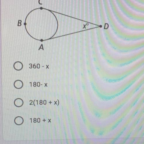 What is measure of arc abc in terms of x?