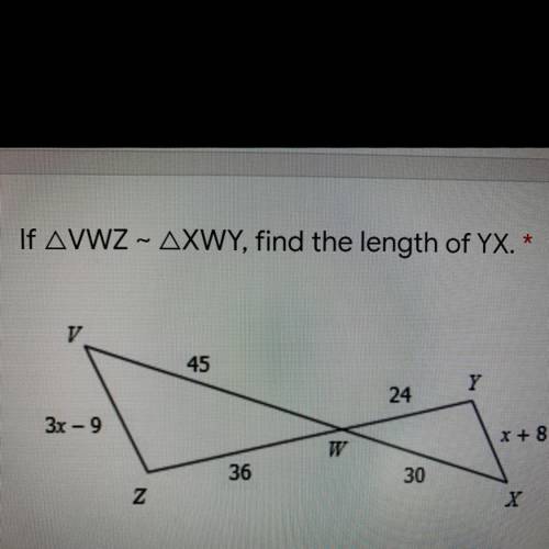 If triangle VWZ is congruent to triangle XWY, find the length of YX.