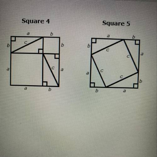 Write an expression for the area of square 5 by combining the areas of the four triangles and the o