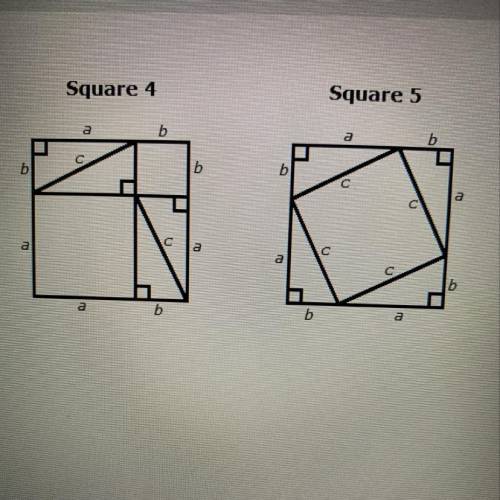 Since the areas of square four and square five are the same set the two expressions equal
