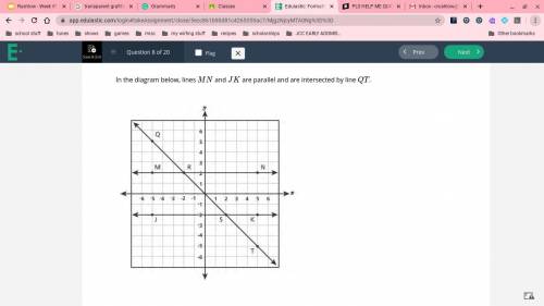 PLS HELP ME QUICK.GRAPH INCLUDEDIn the diagram below, lines MN and JK are parallel and are intersec