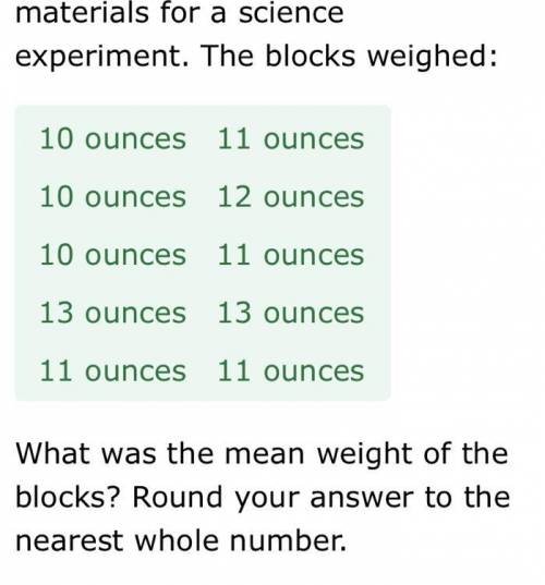 What was the mean weight of the blocks? Round Your answer to the nearest whole number? NUMBERS: 10