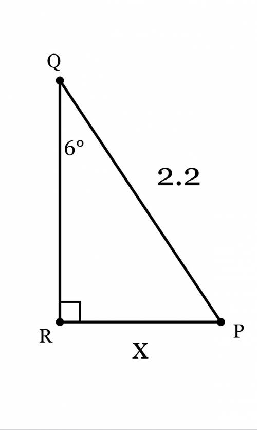 In ΔPQR, the measure of ∠R=90°, the measure of ∠Q=6°, and PQ = 2.2 feet. Find the length of RP to t