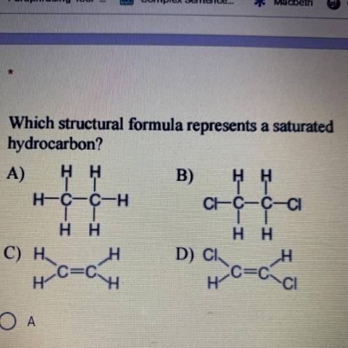 Which structural formula represents a saturated hydrocarbon?