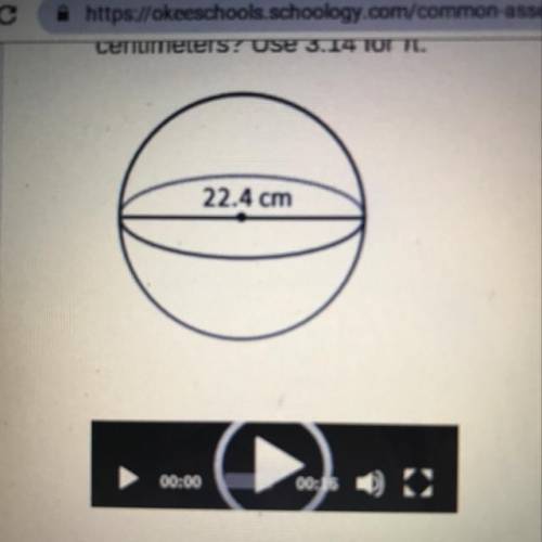 The diameter of the sphere shown below is 22.4 centimeters. What is the approximate volume of the s